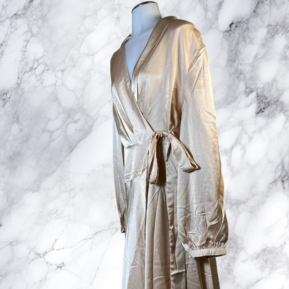 NastyGal Satin Long Sleeve Midi Wrap Dress - Rose - Picture 12 of 12